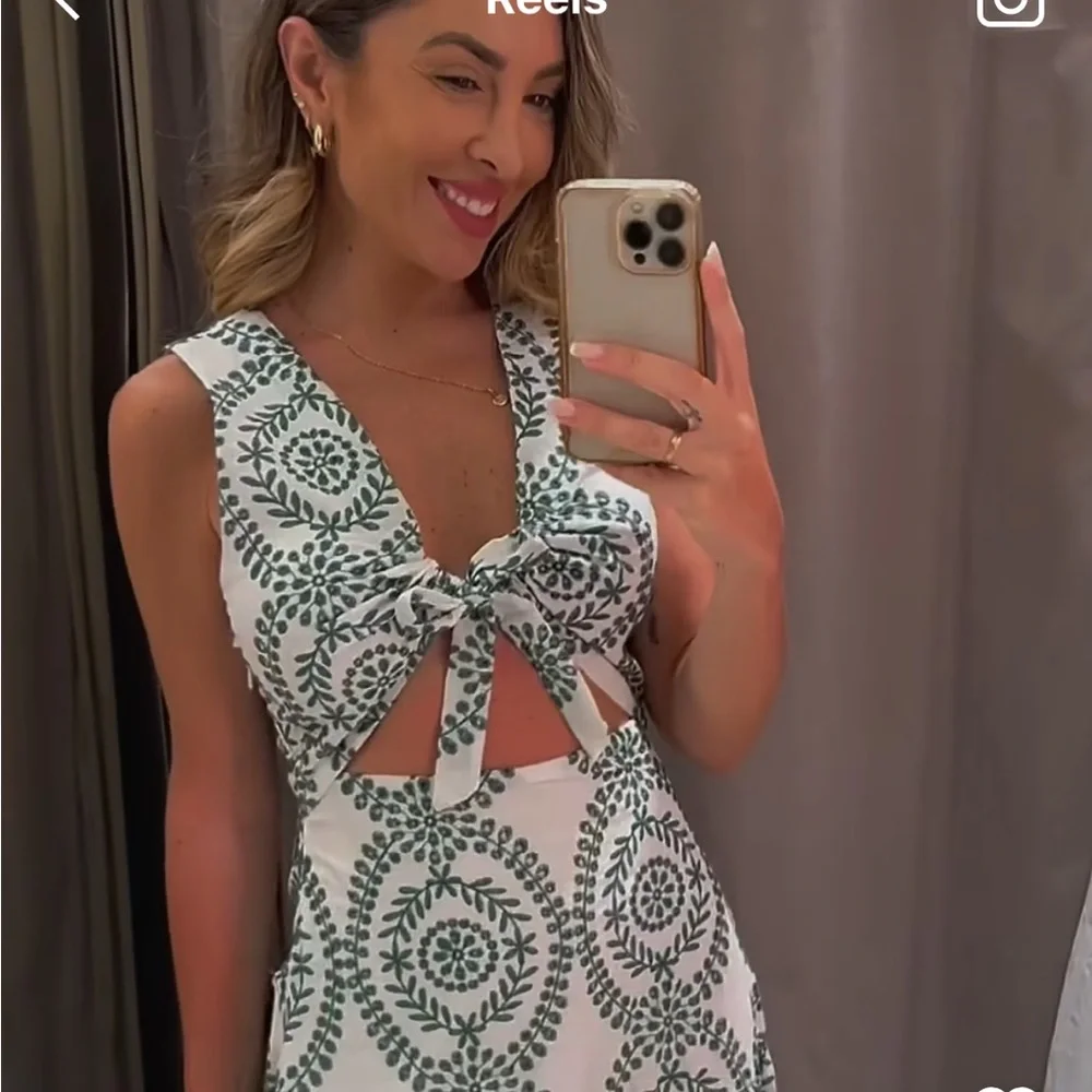 ZARA PERFORATED KNOTTED EMBROIDERED DRESS - Picture 2 of 11